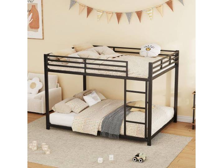 Lit superposé 140x200 cm métal noir – style classique robuste chambre enfant design contemporain