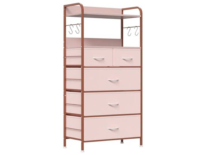 GarveeLife Orizer Flurkommode Schmal Mit 5 Stoffschubladen & Metallrahmen – 2 Offene Ablagen, Seitliche Haken, Platzsparender Flur-Organizer 120×60×30 cm, Tigerstreifen