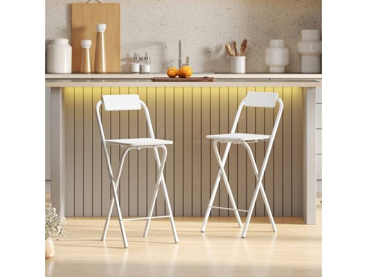 HOMCOM 2 Tabourets de Bar Pliables Blanc avec Dossier Acier