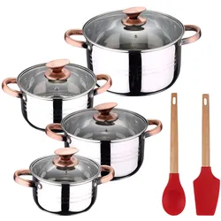 BERGNER - NONA 8-teiliges Kochgeschirr-Set (16/18/20/24cm) aus Edelstahl, induktionsgeeignet, mit EXCALIBUR 2-teiligem Küchenhelfer-Set