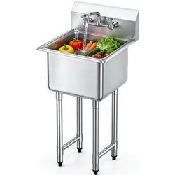 VEVOR Edelstahl Spültisch Gewerbliche Spülbecken 457 x 381 x 1041 mm, Spülbecken Edelstahl mit Wasserhahn 104 kg Tragfähigkeit, Edelstahlspüle Spülbecken Waschbecken Küche Freistehendes Spülbecken
