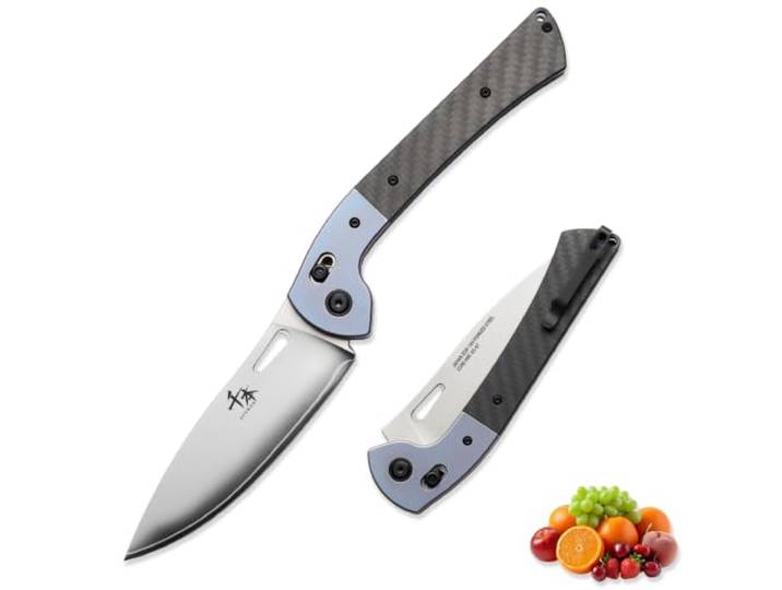 SENBON Klapp‑Obstmesser, ZDP‑189‑Pulverstahl, Carbon‑Faser+blaues Titan Klappbares Outdoor‑Kochmesser, Obstmesser, hohe Härte, langanhaltende Schärfe, tragbares Camping‑Küchenmesser, Outdoor‑Messer