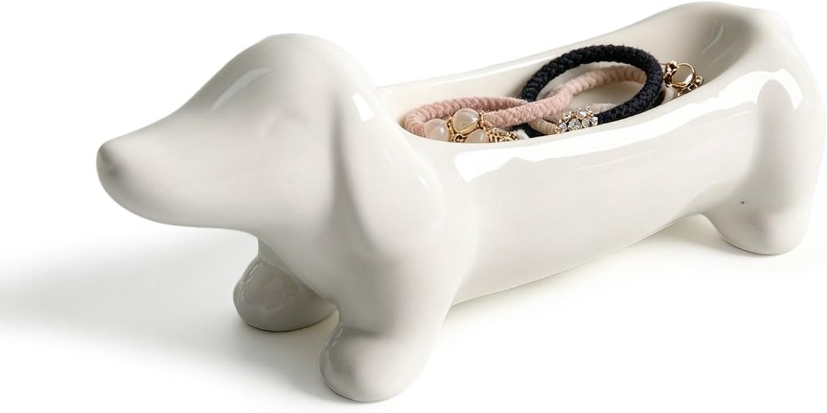 Keramische decoratieve schaal voor sieraden en sleutels met hondendesign