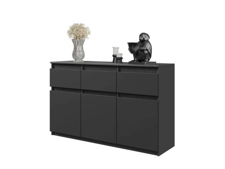 Commode NOAH - 3 tiroirs et 3 Portes - Meuble de Rangement pour Couloir/Chambre - Buffet H75cm L120cm P35cm (Anthracite)