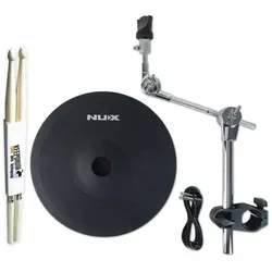 NUX Becken-Set DM8 E-Drum Becken-Pad 12 Zoll mit Halterung und Drumsticks (E-Drum), Schlagzeug, Schwarz