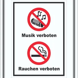 HB-Druck Schild Musik und Rauchen verboten hochkant A4 (210x297mm)
