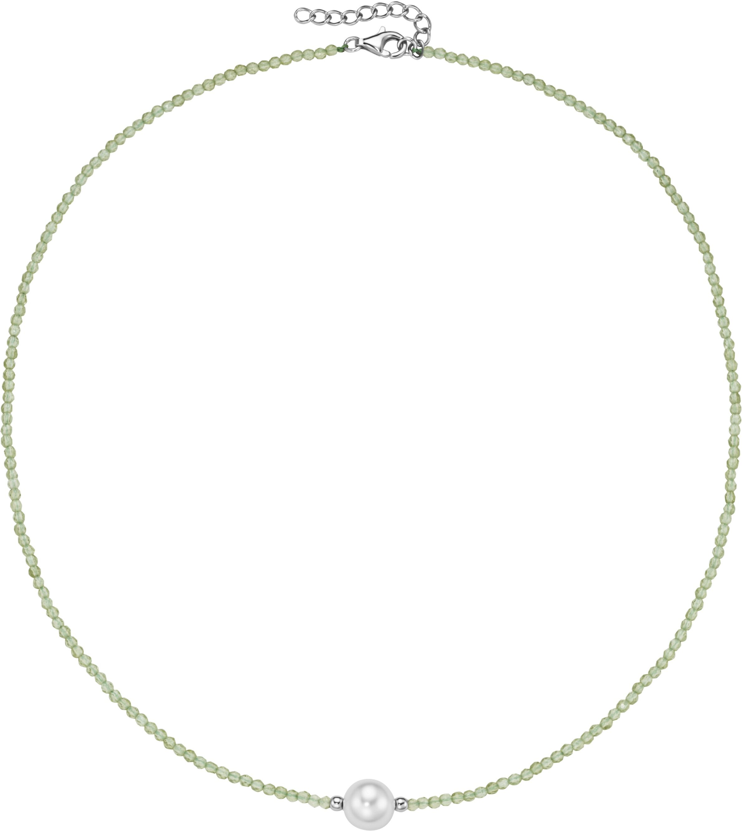 Collier SMART JEWEL "Collier mit Edelstein-Kugeln + Muschelkern-Perle, Silber 925", grün, Halsketten, Damen, Silber 925 (Sterlingsilber), Collier