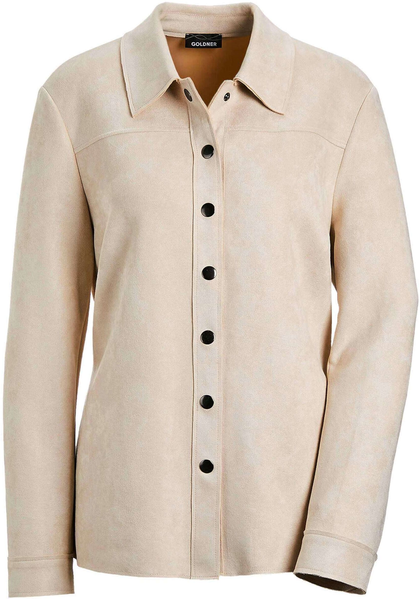 Kurzjacke GOLDNER "Leichte Damenjacke in Velourslederoptik", Damen, Gr. 50, beige, Obermaterial: 95% Polyester PES. 5% Elasthan EL., Manschette, Jacken Kurzjacke, offene Schnittkanten