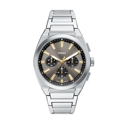 Chronograph FOSSIL "Everett", grau (edelstahlfarben, grau), Armbanduhren, Herren, Chronograph, Quarzuhr, Armbanduhr, Herrenuhr, Edelstahlarmband, analog