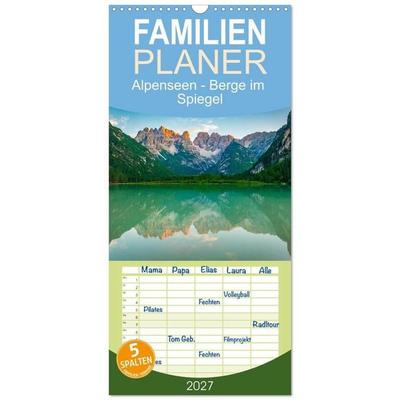 Familienplaner 2027 - Alpenseen - Berge im Spiegel mit 5 Spalten (Wandkalender, 21 x 45 cm) CALVENDO