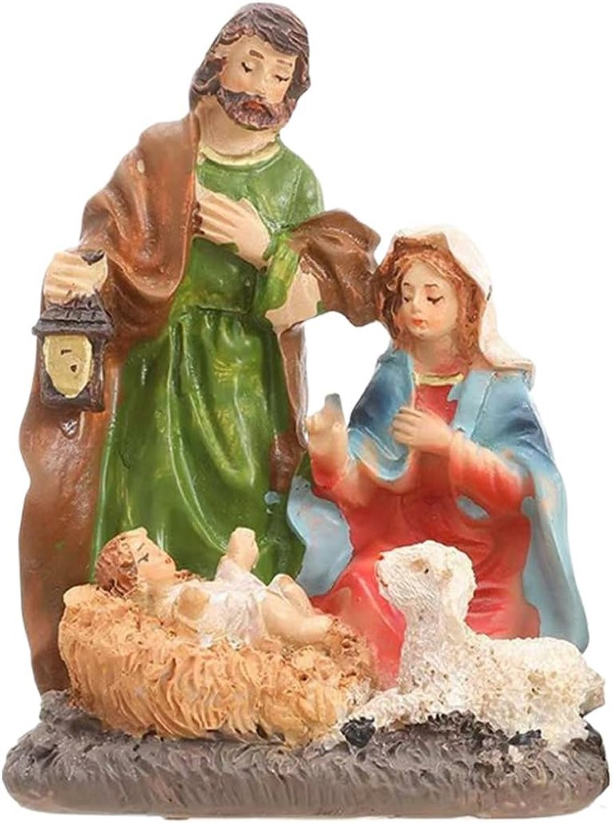 Handgeschilderd Heilige Familie Beeldje - Religieus Ornament in Beige voor op Tafel