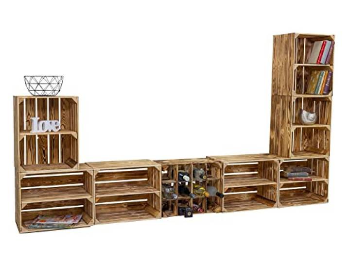 Vinterior Wohnwand Paris mit TV Board und Kombiregalen Wohnwand Mediawand Schrankwand Anbauwand Wohnzimmer Set Wand