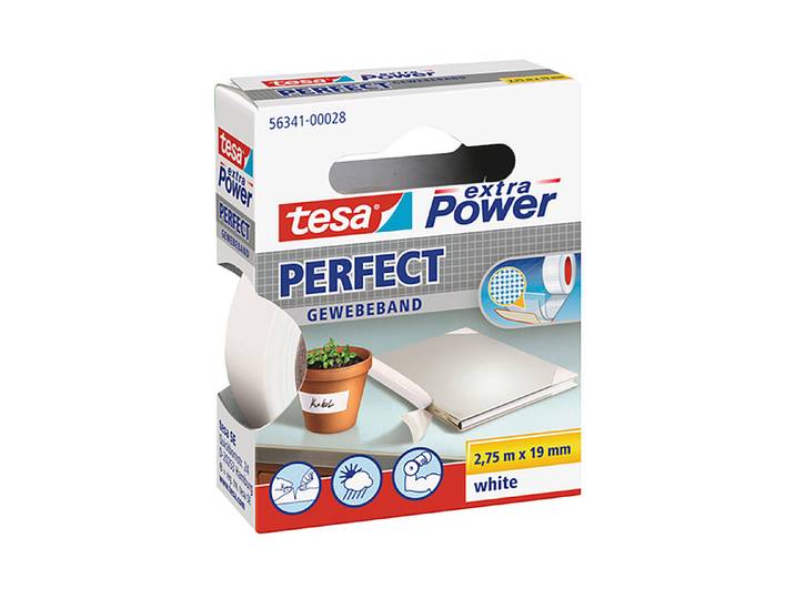 Tesa Extra Power Gewebeband Weiss 2.75m x 19mm