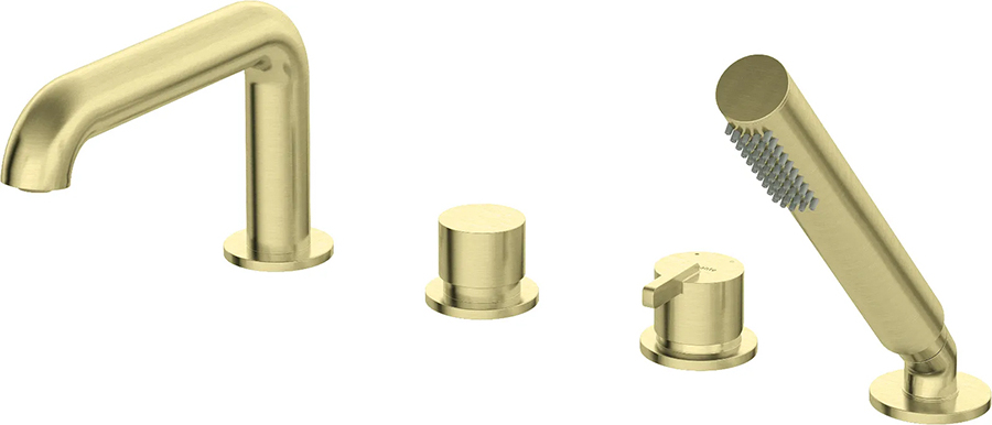 Wannenarmatur, 4 Löcher, mit Duschset, gebürstetes Gold, SILIA-30