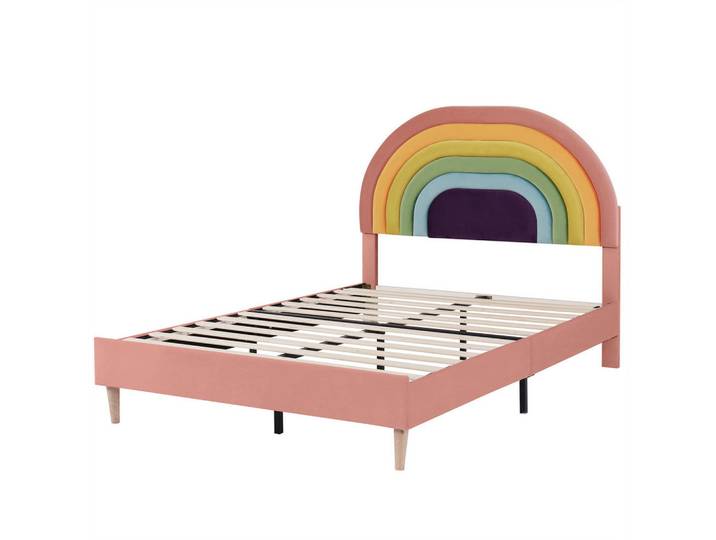 Komhtom Polsterbett 140/200 cm in Rosa Samt, Pink, Rechteckig, 140x200 cm, Schlafzimmer, Betten, Polsterbetten