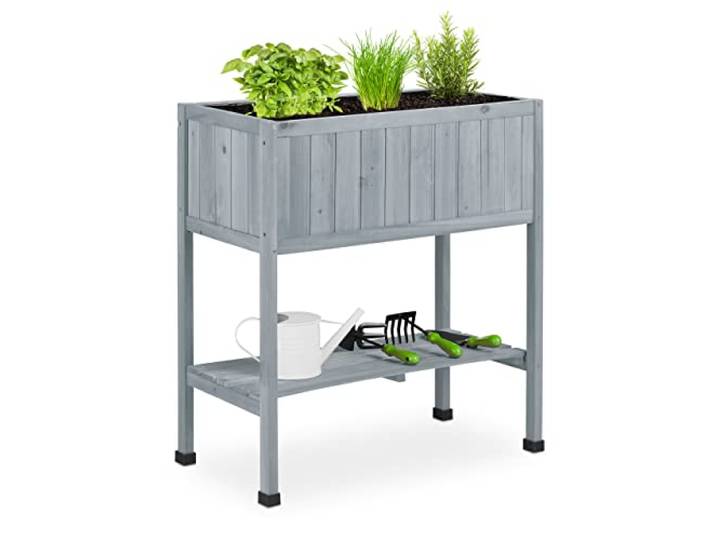 Relaxdays Hochbeet Holz, Pflanzbeet auf Stelzen, grau