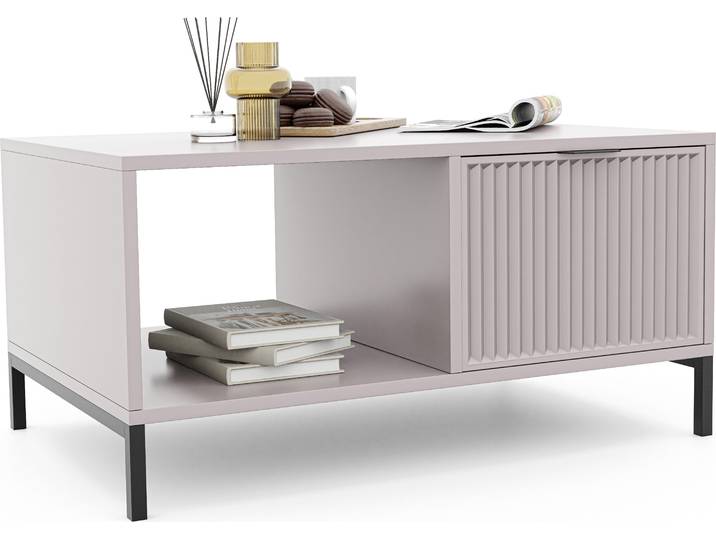 Table basse Wave Table d'appoint moderne avec tiroir et étagère Table basse avec structure en acier Table de salon Table basse Table de thé Cashmere