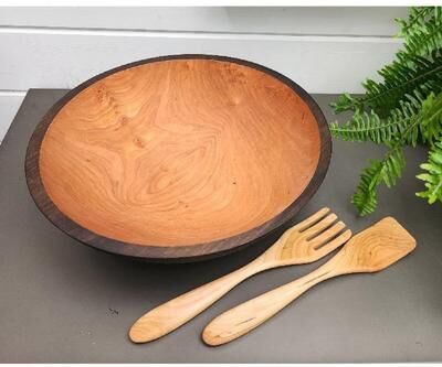 One Hudson Road "Handmade Ebonized Solid 15 inch Cherry Bowl with Servers - 15""x15"""