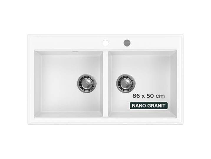 SINK QUALITY Doppel Spülbecken weiß 86x50 cm, Doppelspüle mit Siphon und Imprägniermittel, Granitspüle 2 Becken - Küchenspüle ab 85er Unterschrank