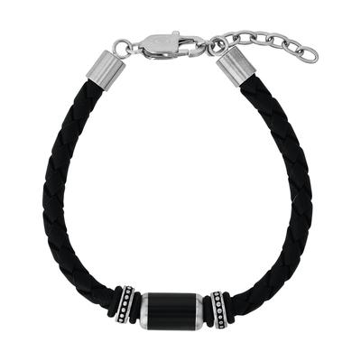Lederarmband TOM TAILOR, schwarz (edelstahlfarben, schwarz), Armbänder, Herren, 22cm, Edelstahl Kautschuk Leder, Edelstahl, Kautschuk, Leder, Lederarmband