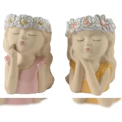Decoris 1 Blumentopf Blumenmädchen 16cm Steingut Übertopf Dekotopf Blumenübertopf Frauenkopf Pflanztopf Pflanzentopf Pflanzgefäß Figur
