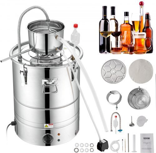 VEVOR Alcohol Distilleerapparaat 37,2 l, 1800W, RVS, Zilver