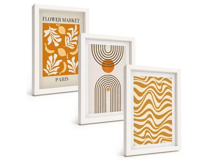 BILDER SET 3er Set - 20x30 cm Weißer Rahmen - Poster mit geometrischen Pflanzenmustern