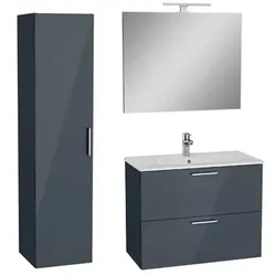 VitrA Mia Badmöbel-Set mit Waschtisch inklusive Waschtischarmatur, Ablauf und Siphon Anthrazit KSETMIA80A
