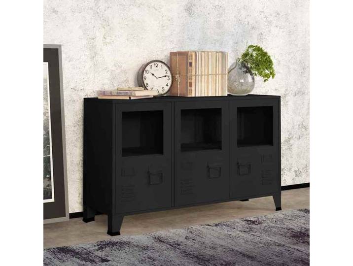 Sideboard - enfilade - CHIC Buffet bas de salon - industriel Noir 105x35x62 cm Métal et verre@33047
