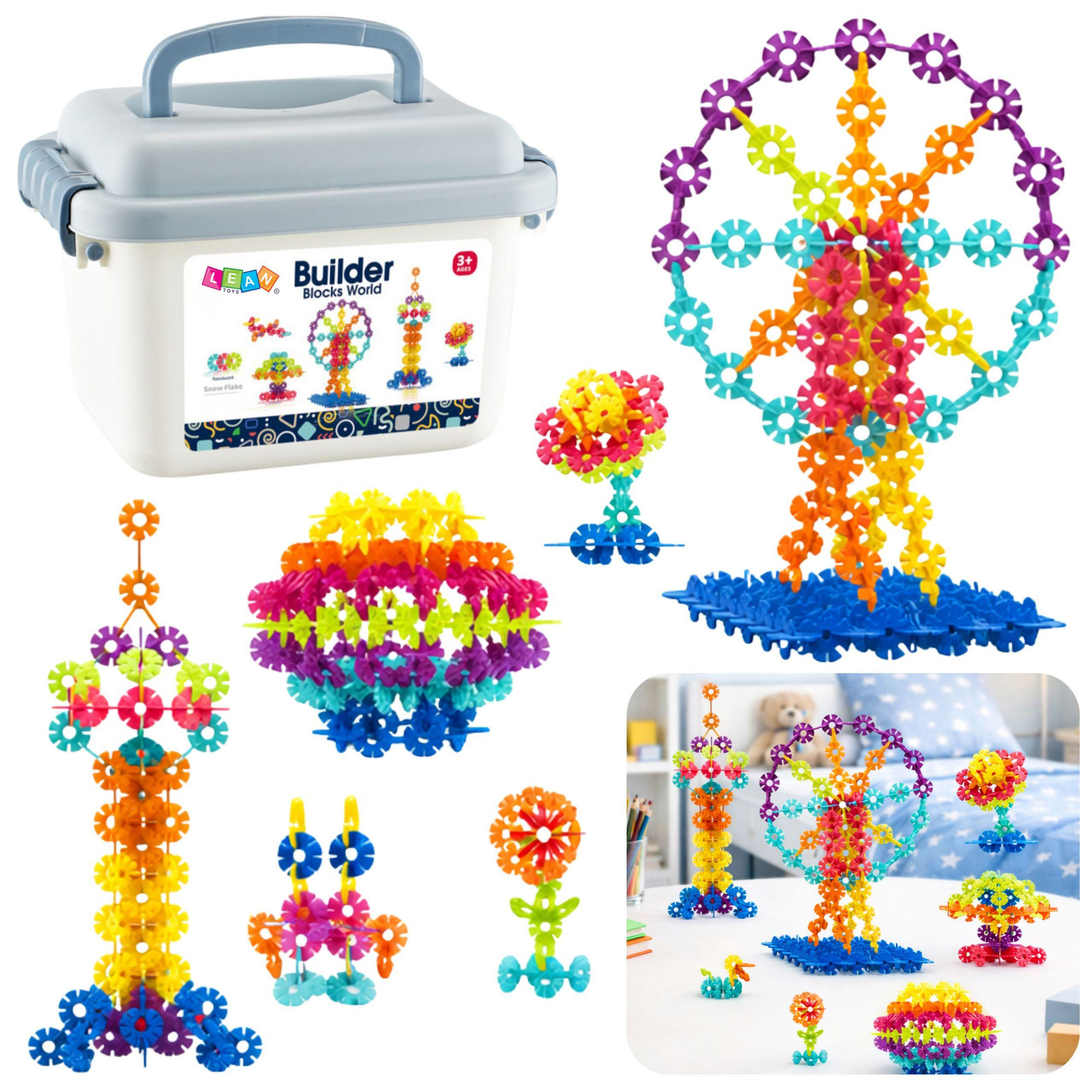 Lean Toys Sneeuwvlok-bouwstenen in een koffer 140-delig