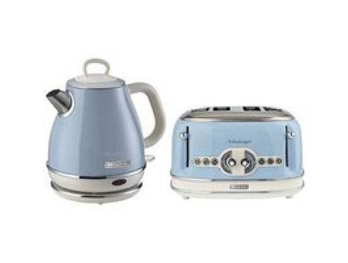 Pack ARIETE Bouilloire Electrique 1L Sans Fil 1630W + Grille-pain 4 Fentes 1600W Bleu Rétro