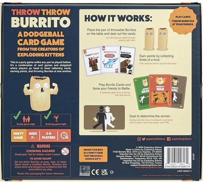 Throw Throw Burrito Card Game - Family-Friendly Dodgeball-Style Action, Ages 6+, by Exploding Kittens