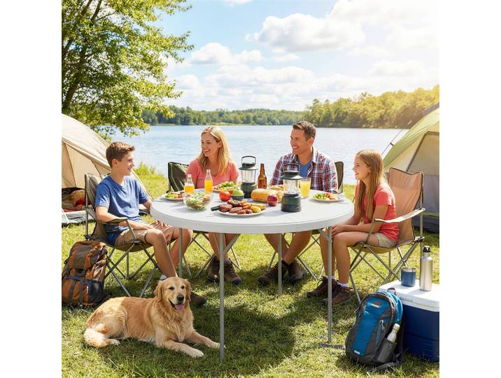 Outsunny Table Pliante Camping 120x120cm Portable HDPE Blanc