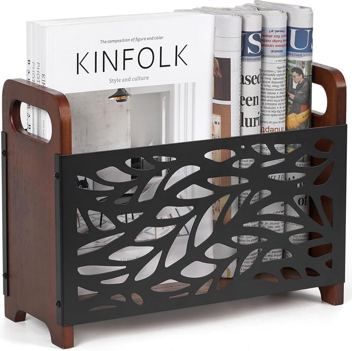 Decoratieve krantenbak en lectuurmand