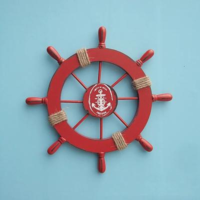 Inspire Select Nautical Ship Wheel Wall Decor Vintage Mediterranean Wooden Boat Helm Coastal Beach Wall Art red 10.6 In 10.6 In