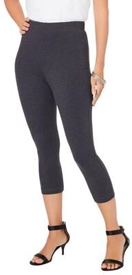Plus Size Women's Plus Size Essential Stretch Capri Legging by Roaman's in Heather Charcoal (Size 12) Activewear Workout Yoga Pants