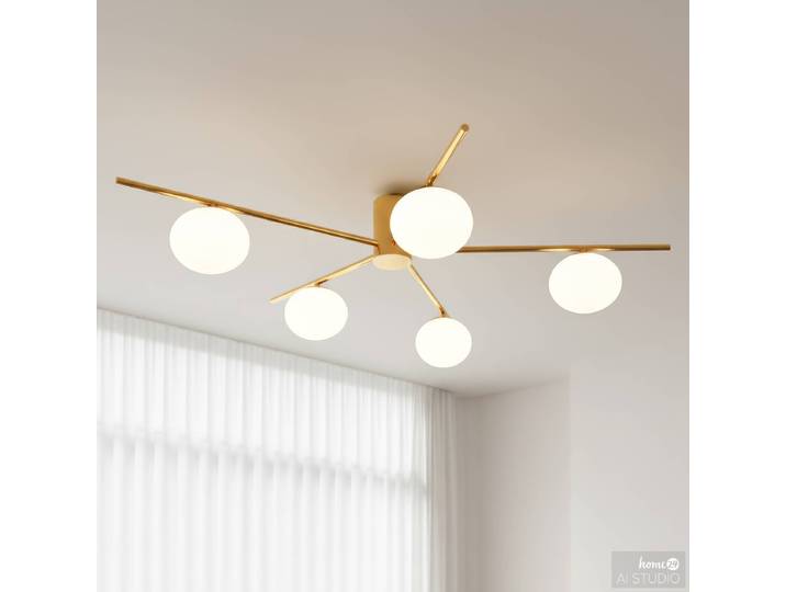Deckenleuchte REI 70 x 19 x 54cm Gold/Gold Schirm: Opalglas Gestell: Eisen, vergoldet G9