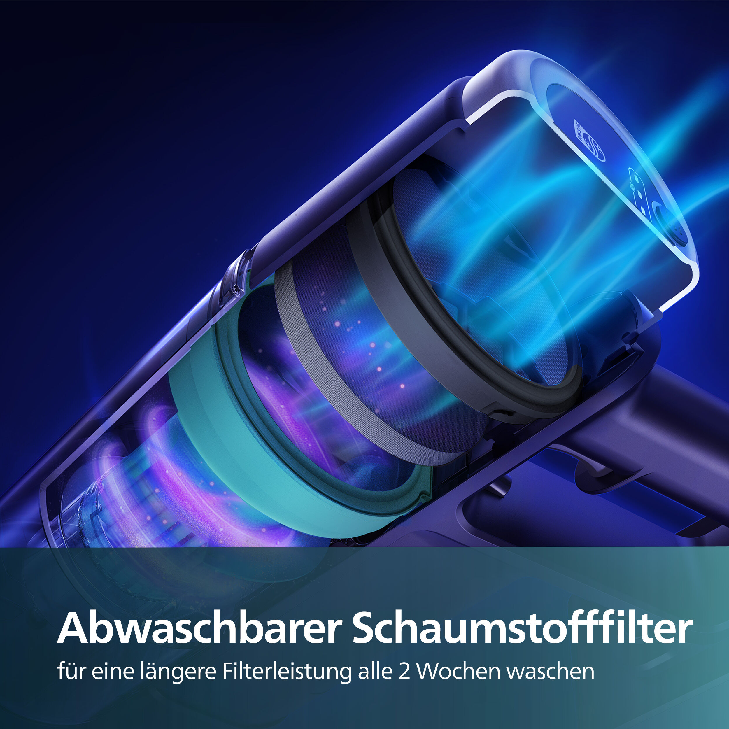 Ersatzfilter "XV1631/01 Philips Cordless VC 2000 & 3000 Series", blau (schwarz, weiß, blau), B:3cm H:9,5cm T:9,5cm, Filterkartuschen, enthält einen Einlagefilter und einen abwachbaren Schaumstofffilter, Ersatzfilter schwarz, weiß, blau Einheitsgröße