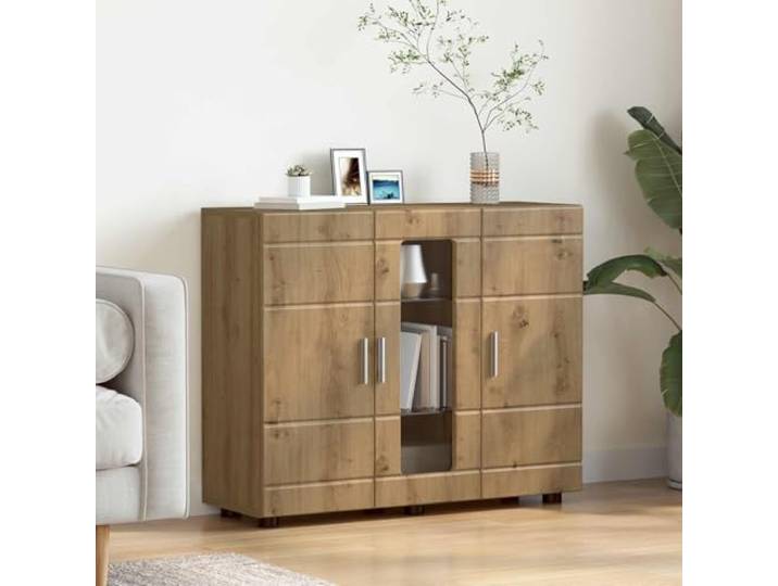 LPERTGFHU Sideboard Artisan-Eiche Holzwerkstoff 2 Schubladen 3 Türen Stabiler Holzwerkstoff, Mattes Design, Vielseitiger Stauraum, Innenbereich