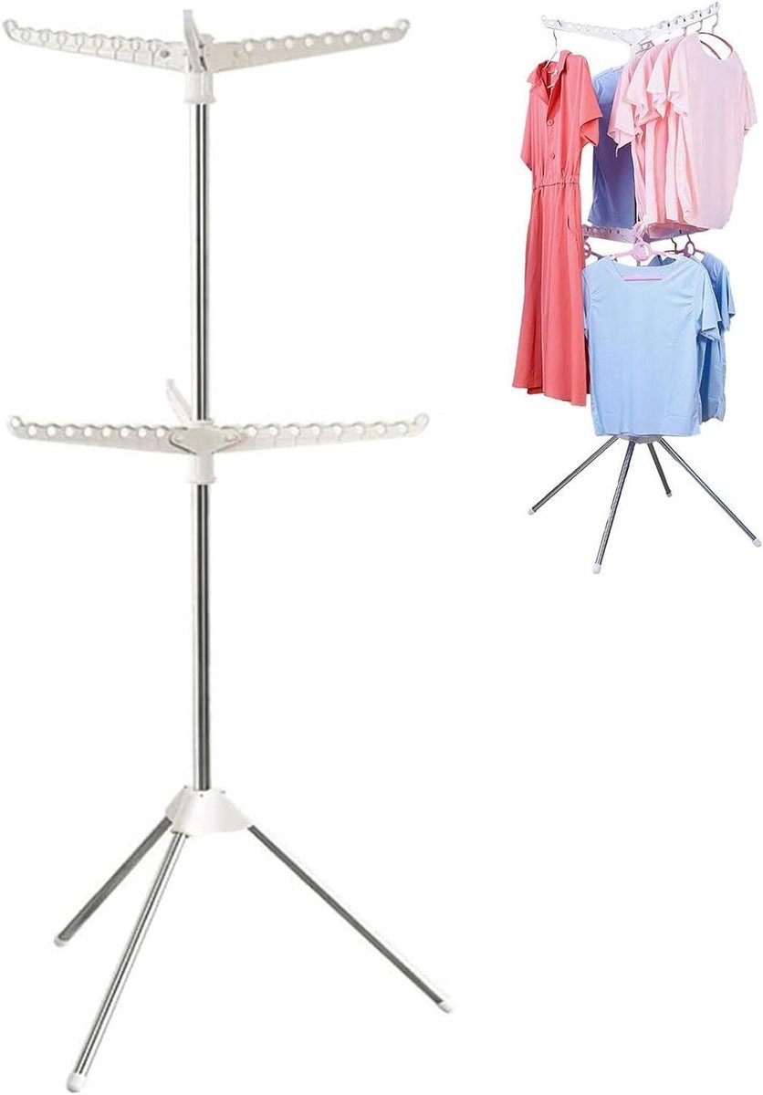 Zilver Opvouwbaar Wasrek met Drievoudig Statief, Hoogte: 160 cm