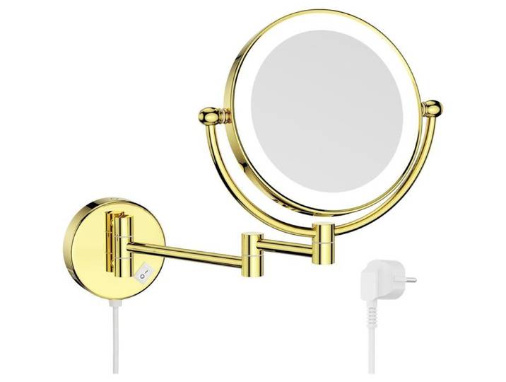 Miroir Maquillage Lumineux Mural Miroir Grossissant x5 Doré Brillant - Salle de Bain - avec Bras Extensible Diamètre 20 cm