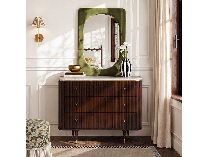 HABITAT - Commode 3 tiroirs en bois massif avec plateau en marbre - Naturel foncé - Hector