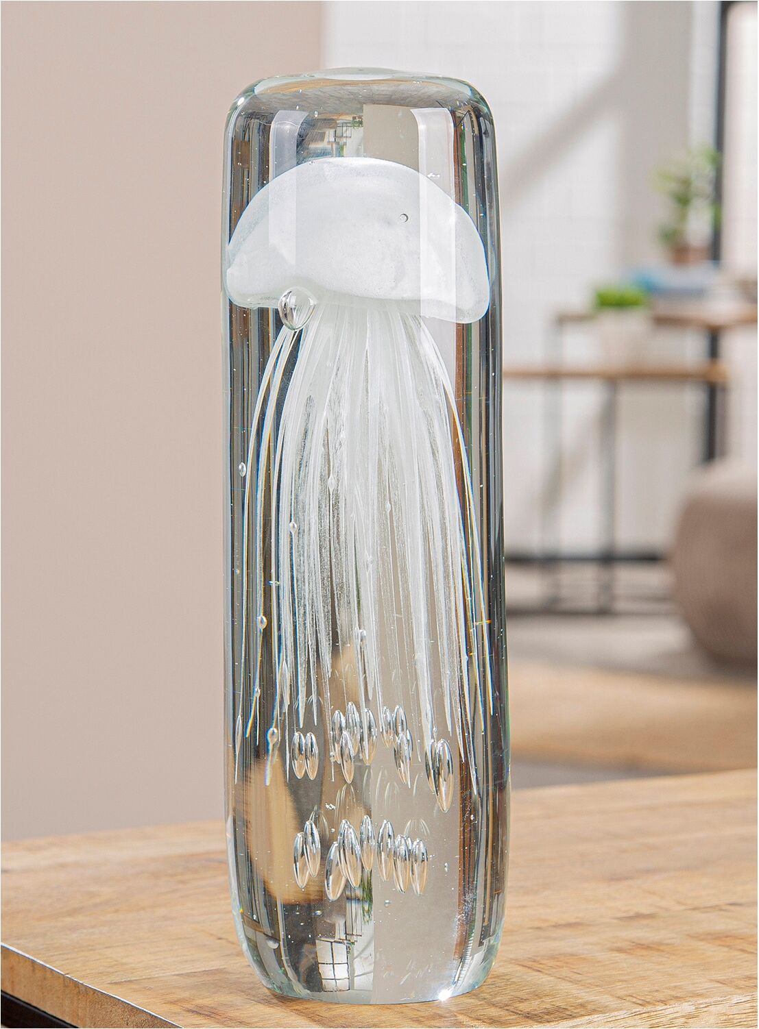Skulptur GILDE "Dekoobjekt Qualle transparent", transparent (klar, weiß), B:9cm H:30cm T:10cm, Glas, Dekofiguren, Skulptur, Meeresdeko Meerestier maritim Glasdekofigur Tischdekoration klar, weiß B/H/T: 9cm x 30cm x 10cm