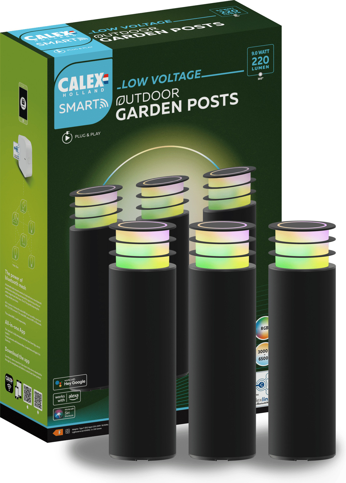 Calex Smart LED tuinpadverlichting RGBW, zwart, set van 3, dimbaar en smart met WiFi en Bluetooth