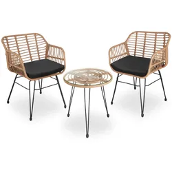 tectake® Rattan Sitzgruppe, für 2 Personen, UV-beständig, filigranes Design