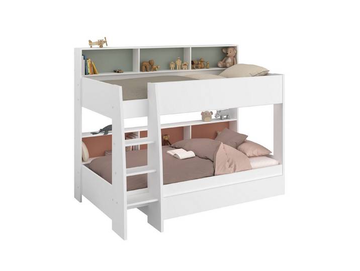 58 aufm Kessel Kinderbett Etagenbett Parisot Leo 11 mit Bettschublade 90x200 Holzdekor Weiß (inkl. Versand, Lieferung bis Verwendungsstelle), Stockbett mit Bettschubkasten und Regalen platzsparend viel Stauraum