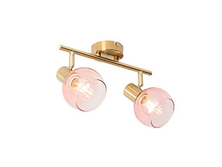 Qazqa Art Déco Art Déco spot goud met roze glas 2-lichts - Verre Acier/Verre Allongé Convient pour LED Max. 2 x 25 Watt