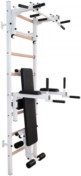 BenchK 200 White + Steel Pull Up Bar/BB Holder + Dip Bar + Bench