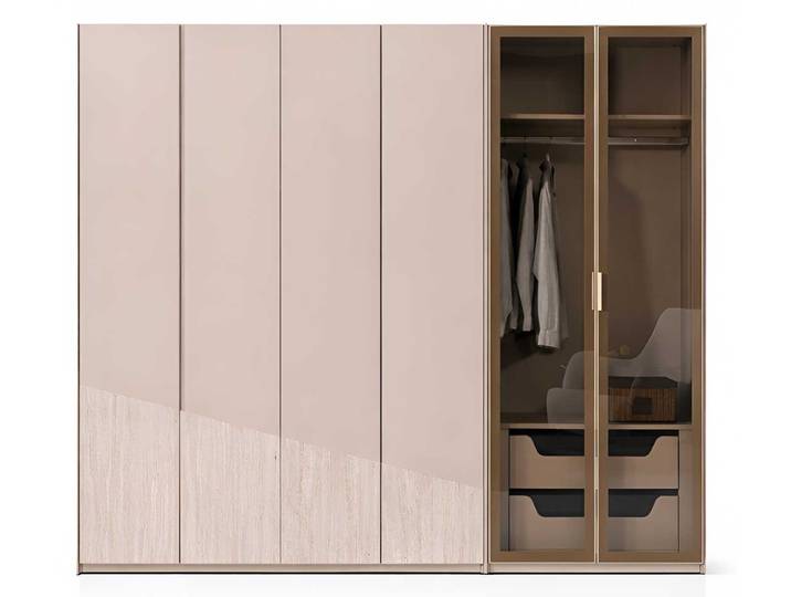 JVmoebel Kleiderschrank Kleiderschrank Stil,modern Farbe beige neu Schlafzimmer geräumig Glas