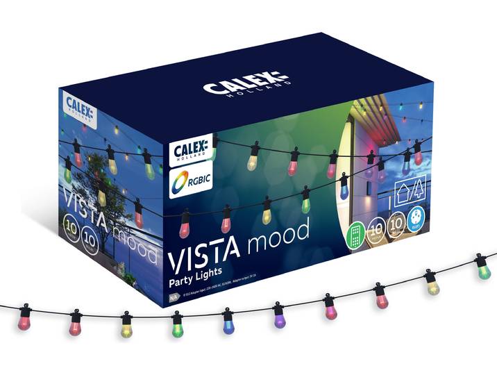 Calex Vista Lichterkette 10M, RGBIC, Warmweiß, Spritzwasserfest, Schwarz